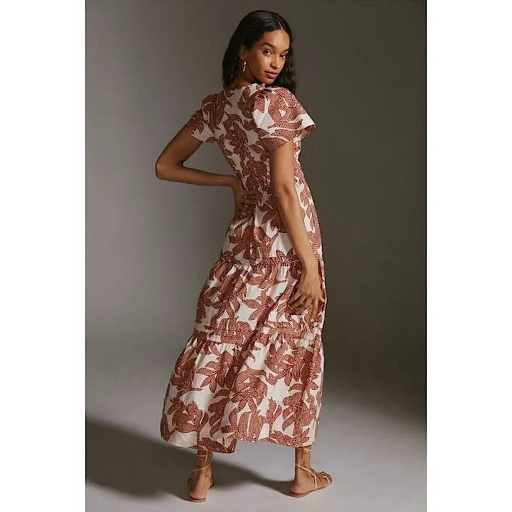 NWT Anthropologie Somerset Maxi in Neutral Dotted Floral Cotton Tiered Dress S - Image 5