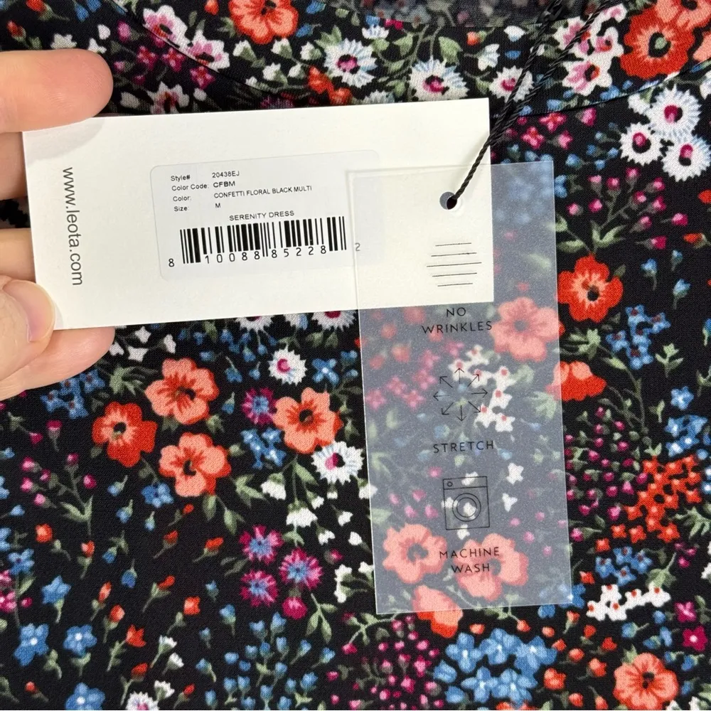 Leota Confetti Floral Black Multicolor Dress Size Medium No Wrinkle Stretchy - Image 5