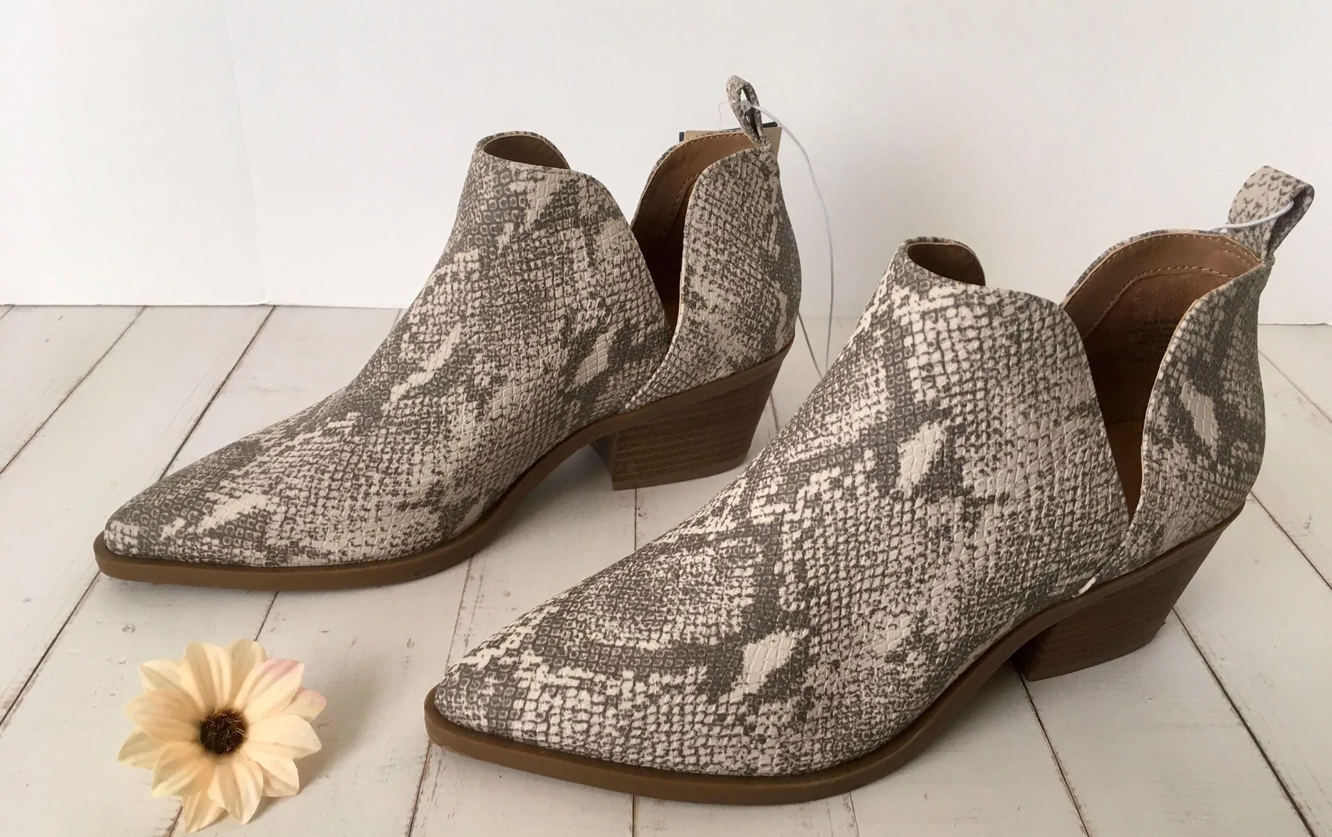 Snake Print Ankle Boots, Size 8 White - Image 2