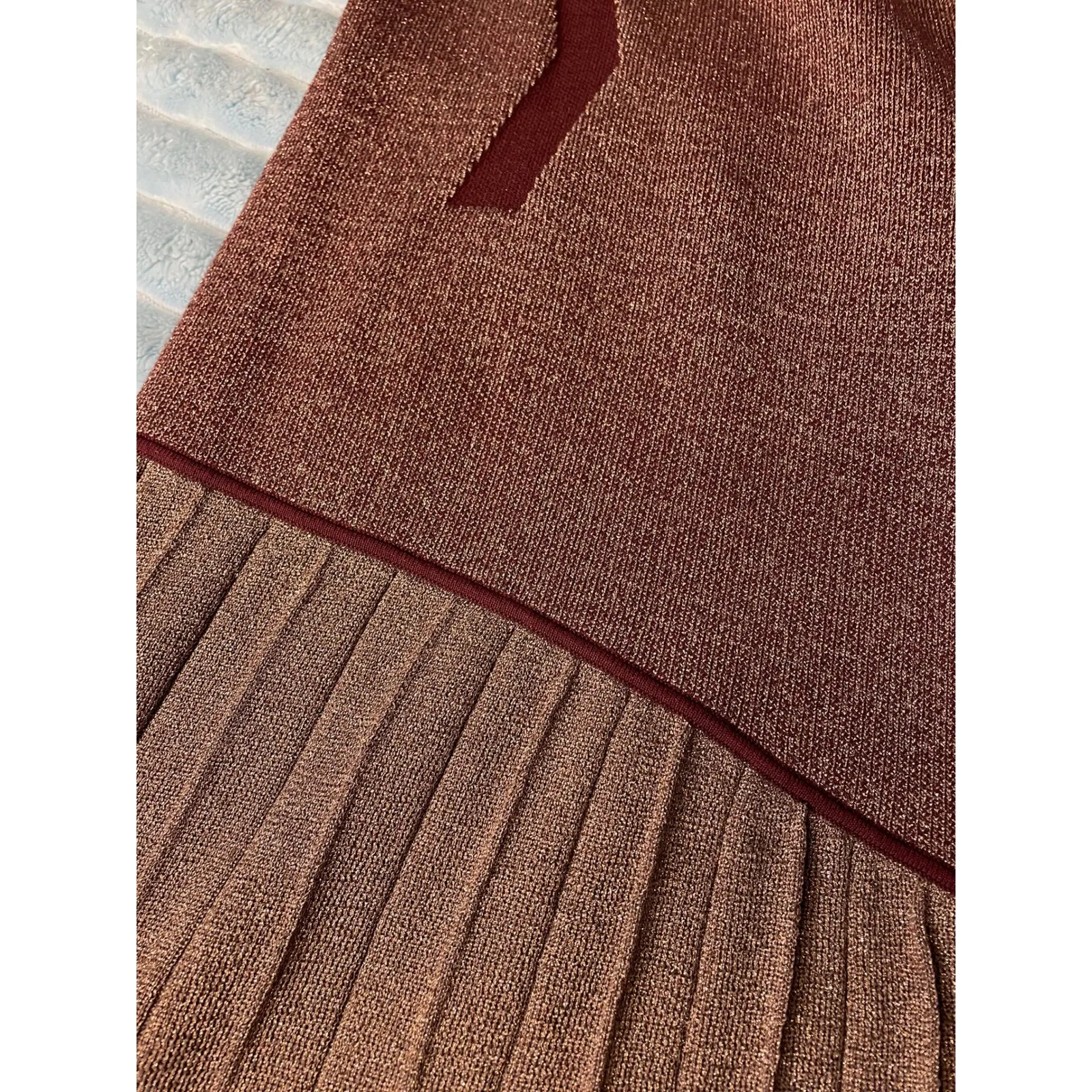 DAGMAR Metallic Knit Mock Neck Sleeveless Pleated Maxi Dress Size M Brown Size M - Image 3