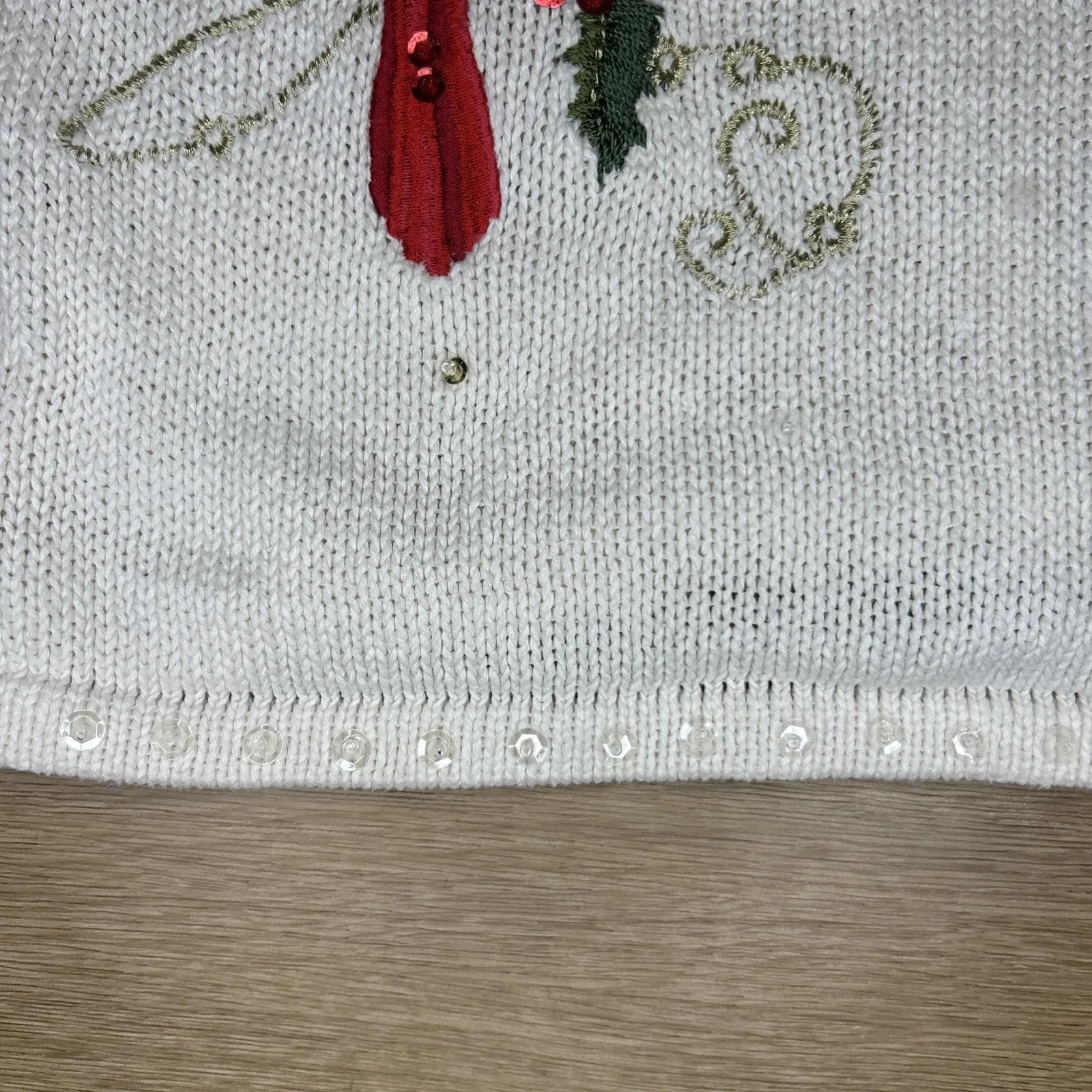 Vintage Tiara International Women M Red Cardinal Holly Cardigan Sweater 90s - Image 4