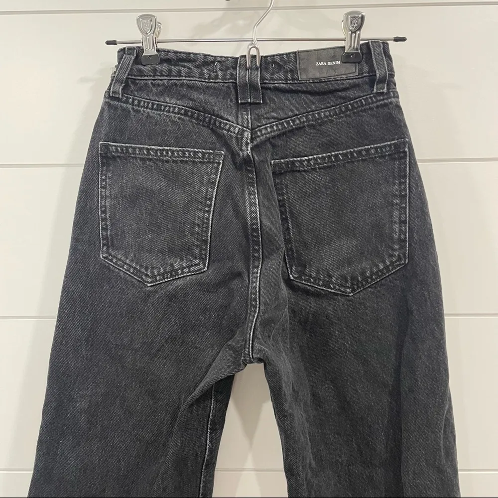 Zara Straight Leg High Waisted Raw Hem Black Jeans 0 - Image 9