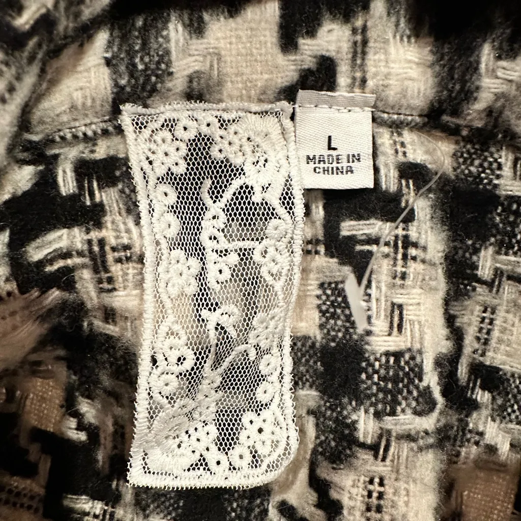 ANTHRO Sadie & Sage Houndstooth Black White Crop Jacket Boxy Snap Front Size L Gray Size L - Image 6