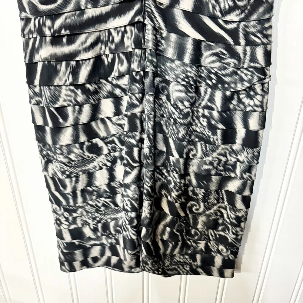 ADRIANNA PAPELL Dress Women Size 14 B&W Mini Abstract Pleated Ruffled Layer - Image 9