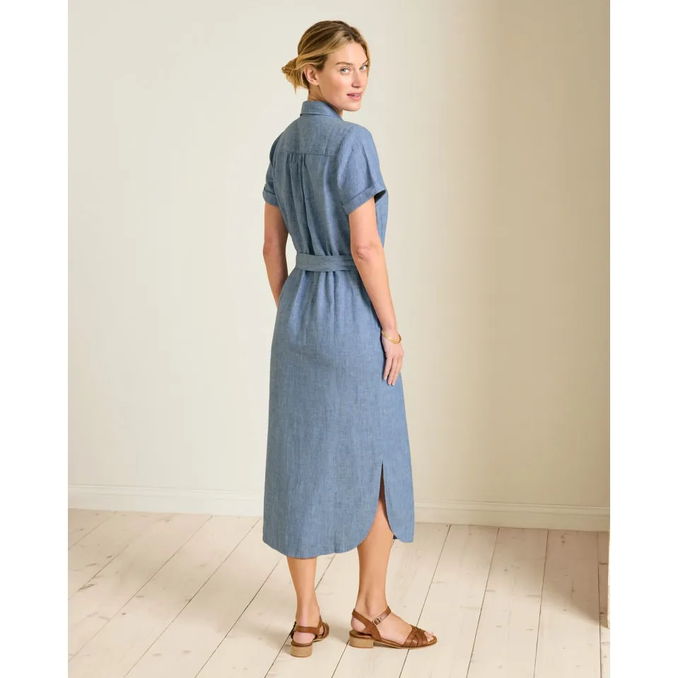 Garnet Hill Darcy Linen Shirtdress Chambray Denim Sky Blue Tie Waist 8 Dress - Image 2