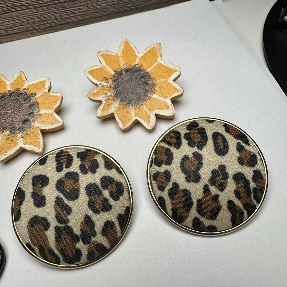 Large Statement Retro Mix Clip On Earrings Wood / Cloth Mix Lot Of 3 - Image 2