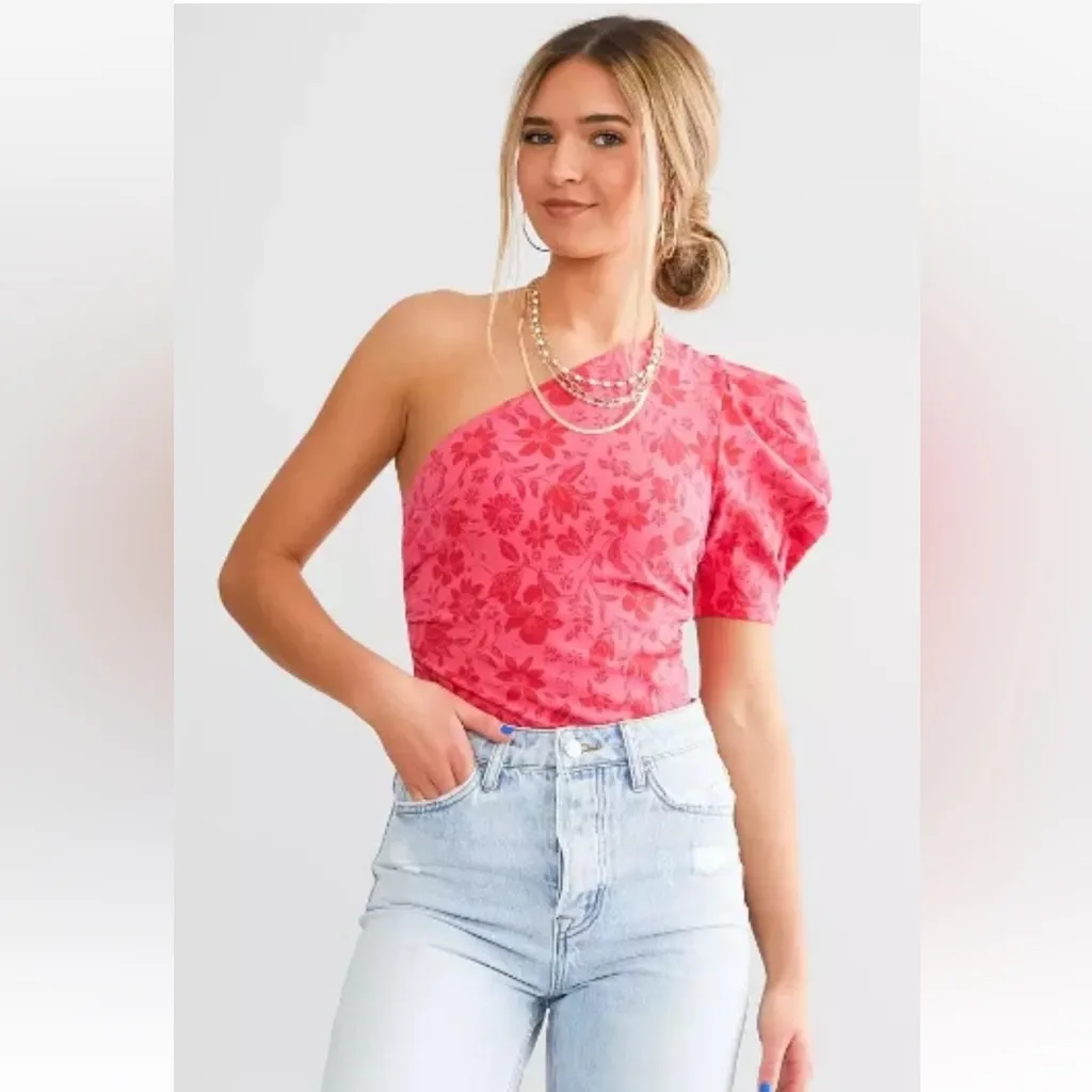 Free People‎ Somethin Bout You Bodysuit Top Hot Pink floral NWT Spring Summer - Image 2