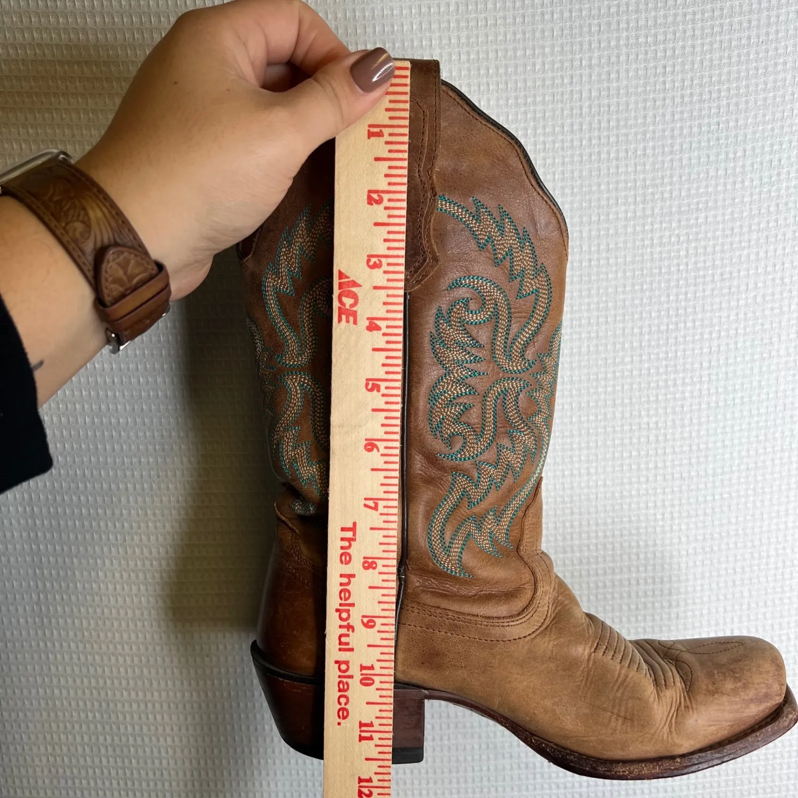 Nocona‎ Women's Brown Leather Cowboy Boots Turquoise Stitching Size 5.5 B - Image 7