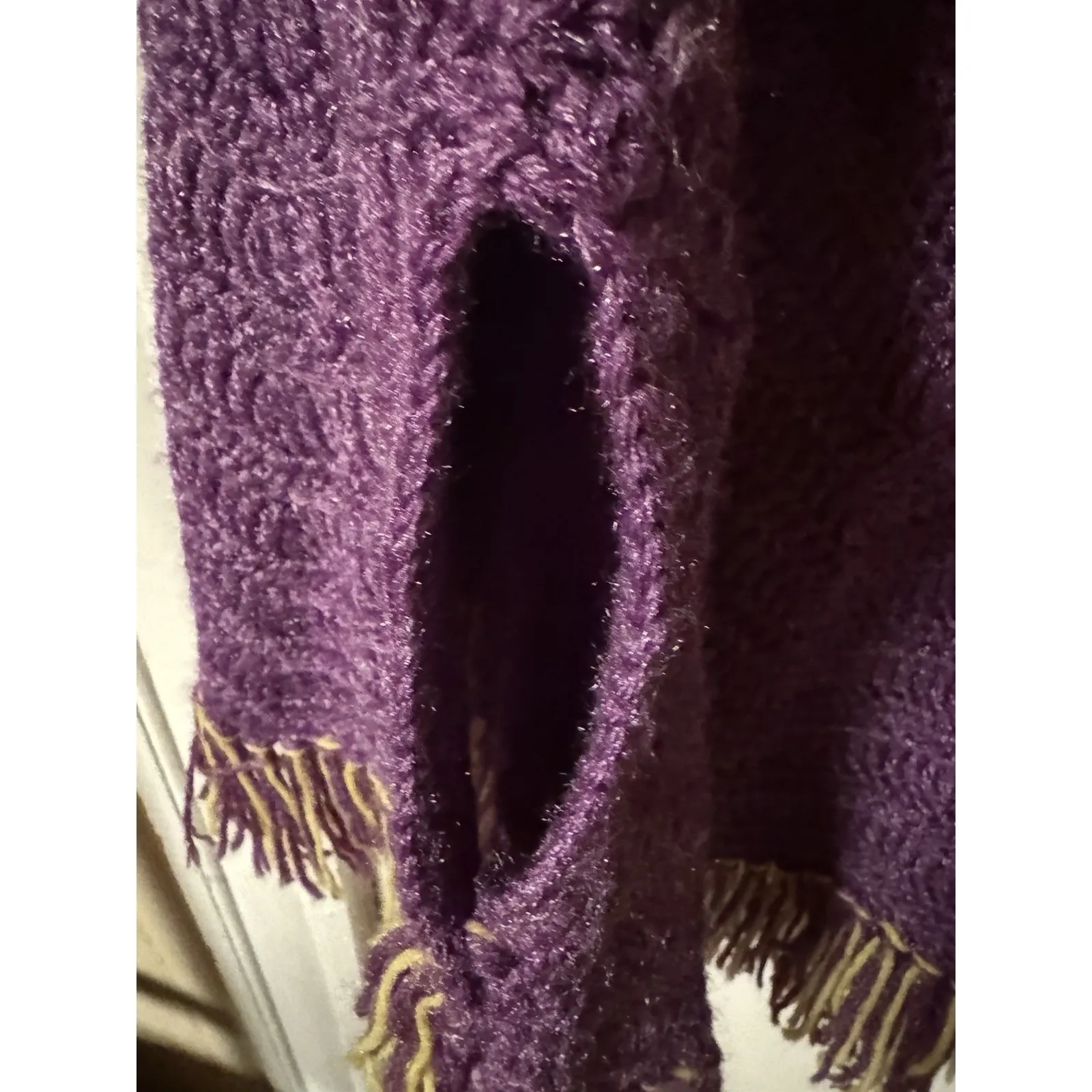 Vintage Purple And Yellow Chevron Pattern Handmade Poncho - Image 4