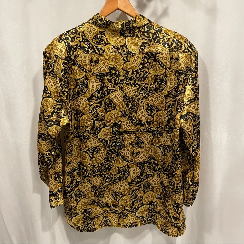 Funky 80’s black and gold boujee luxury look silky blouse old money vibes Size 14 - Image 3