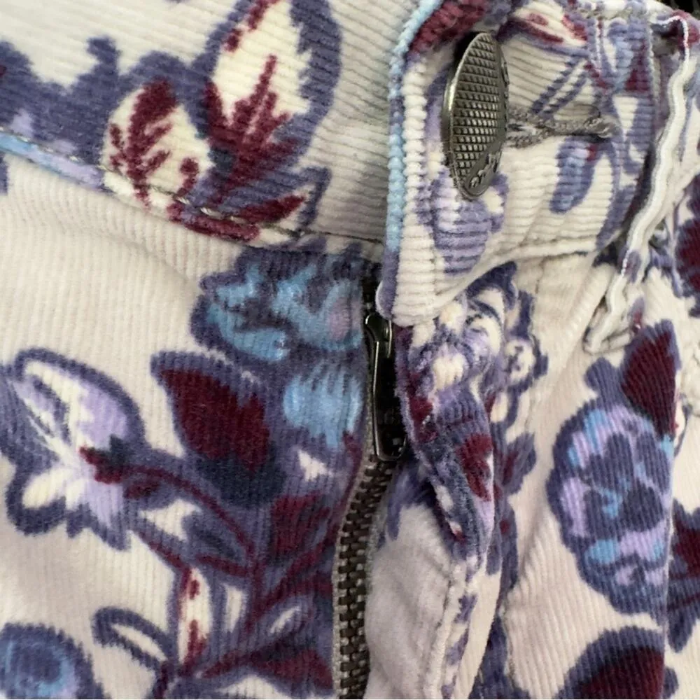 Free People Floral Corduroy Pants 5-Pocket Belt Loops Zip Button Stretch Cotton - Image 7