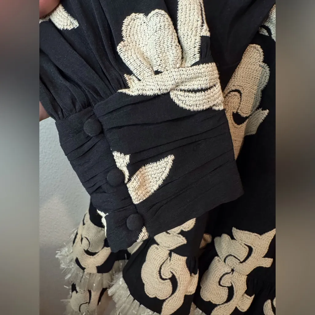 ALEXIS Rimini Tassel Embroidered Floral Black and White Mini Dress‎ Size S - Image 9