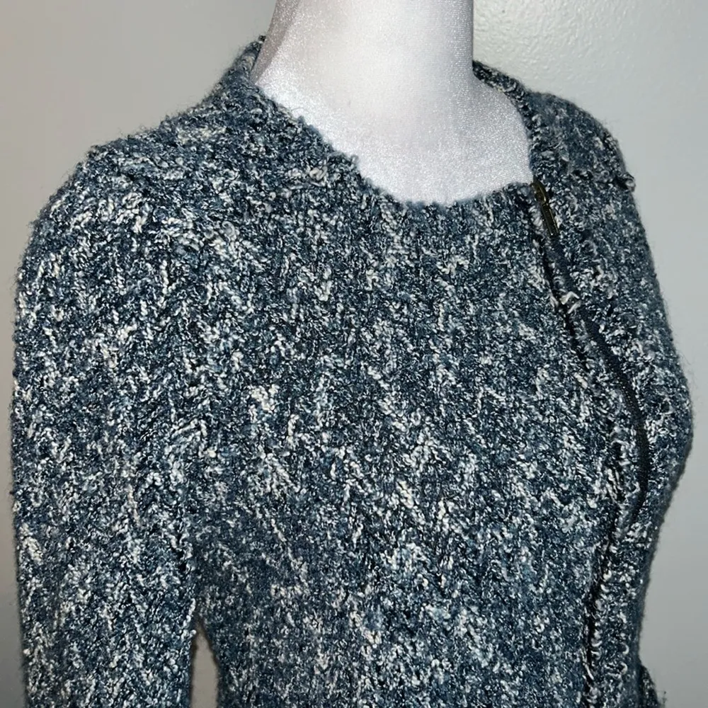a.n.a. Sleek Tweed Style Boucle Style 3/4 Asymmetrical Zip Preppy Office Jacket - Image 3