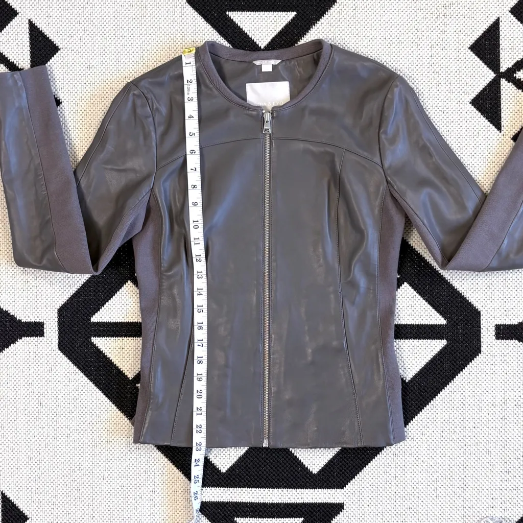 SOIA & Kyo Sianne Lamb Leather Collarless Jacket in Dark Gray Small - Image 6