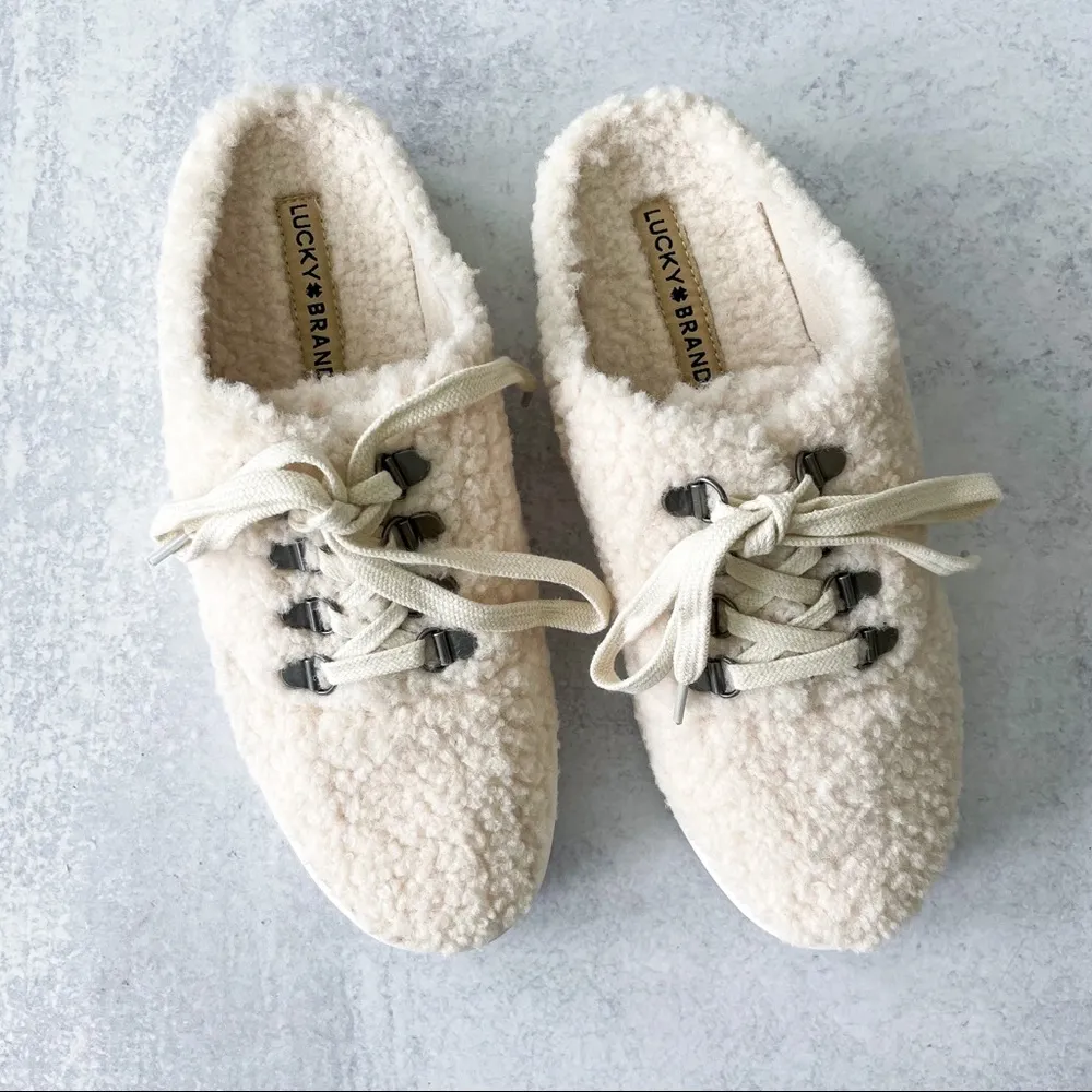 Lucky Brand Tolini Platform Sherpa Slip On Sneakers Cream Size 8 - Image 52