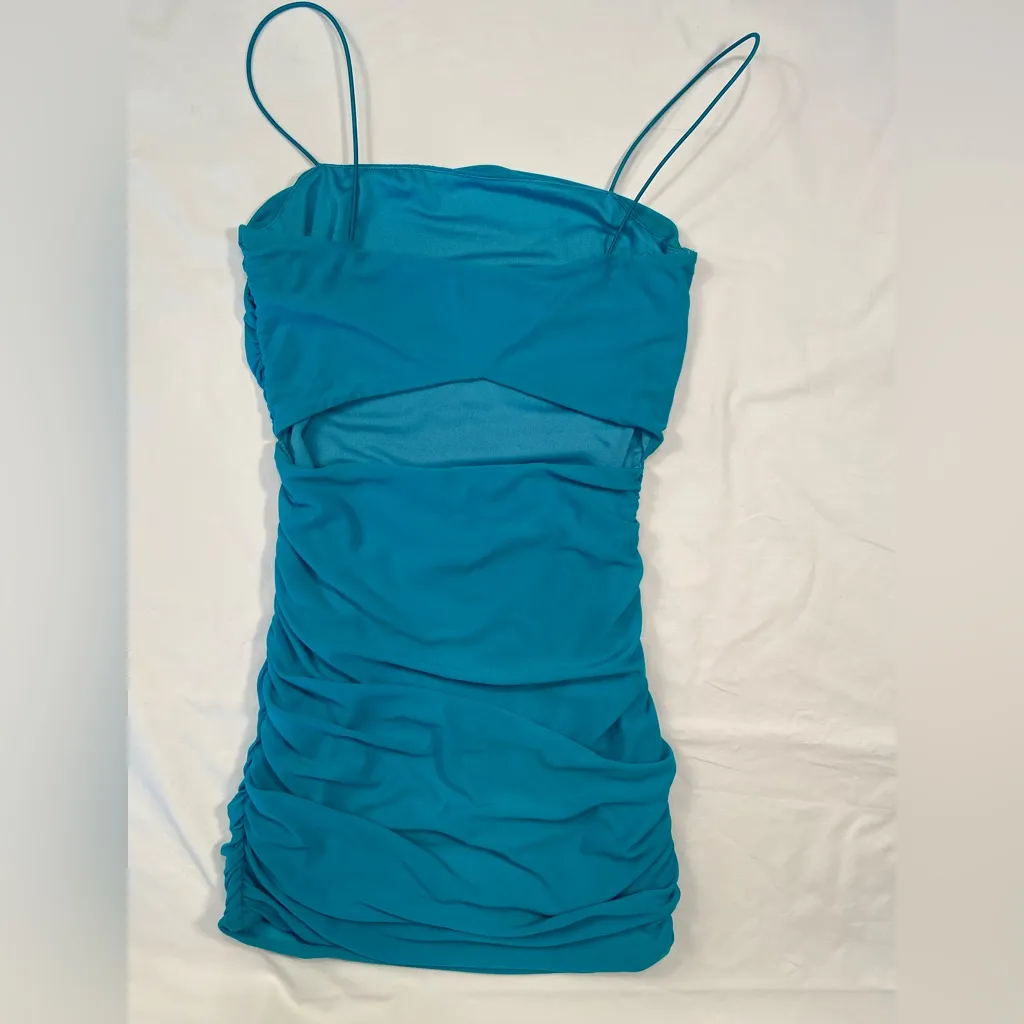 Princess Polly Turquoise Green Mini dress, spaghetti straps, Ruched sides, SZ‎ 6 - Image 2