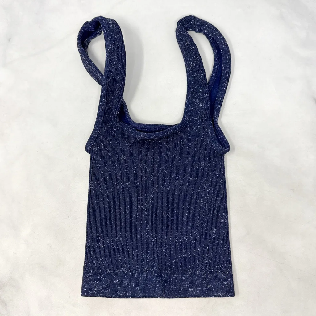 NEW Free People Movement Happiness Runs Lurex Square Neck Crop Cami Tank Top XS - Image 3