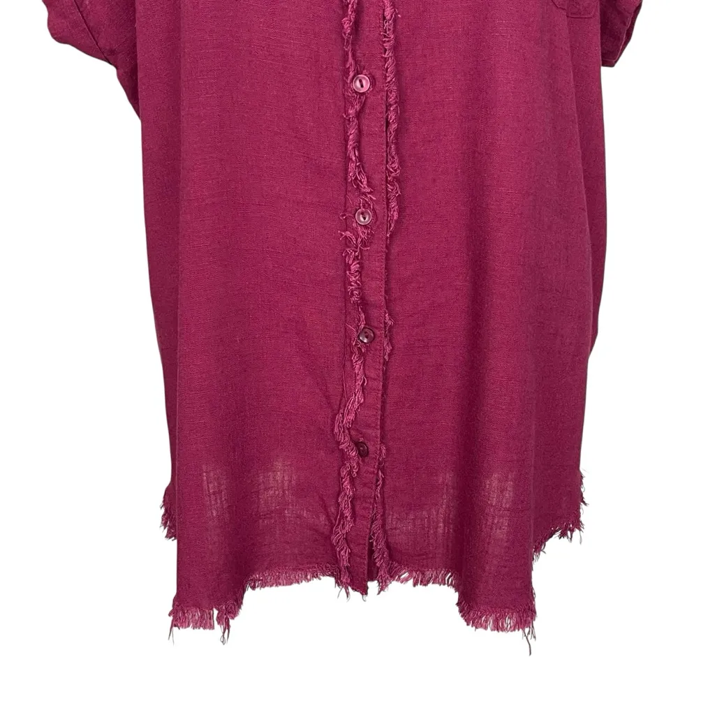 Umgee Linen Blend Fringe Fray Trim Button Down Shirt Women’s Size XL - Image 5