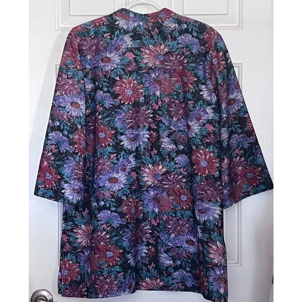 Edith Martin California Women's Vintage Floral Metallic Cover Up 3/4‎ Sleeve Purple - Image 2