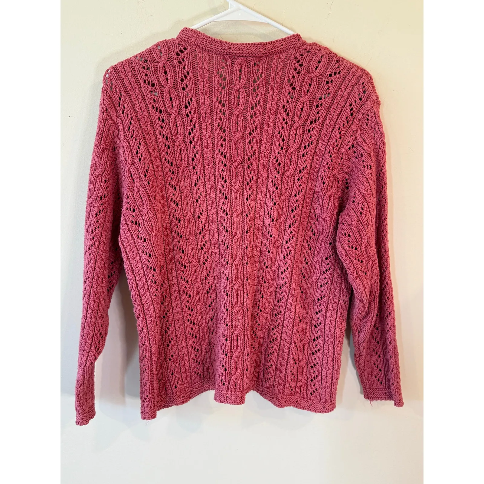 L.L.Bean Long Sleeve Open Knit Button Front Cardigan Sweater Pink Women's Medium - Image 2