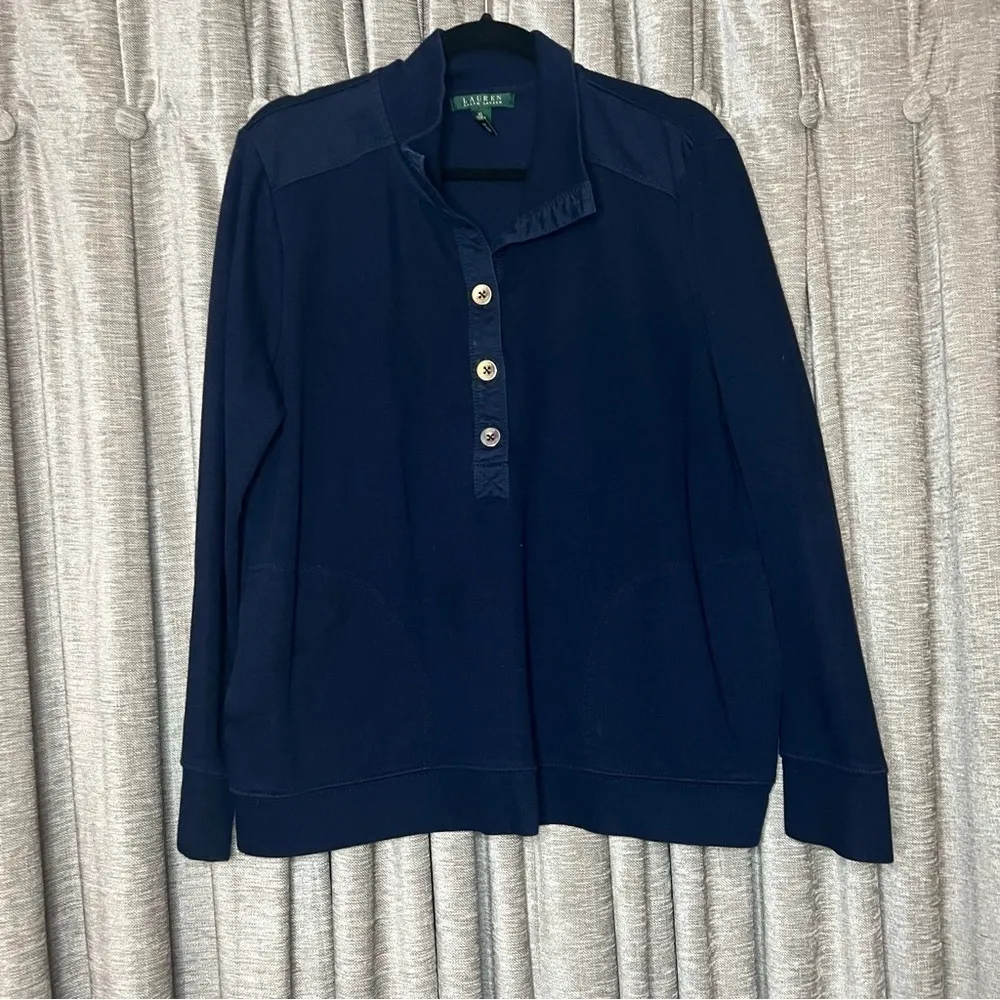 Lauren Ralph Lauren Blue Knit Collared Quarter Button Up Shirt Size Extra Large - Image 2