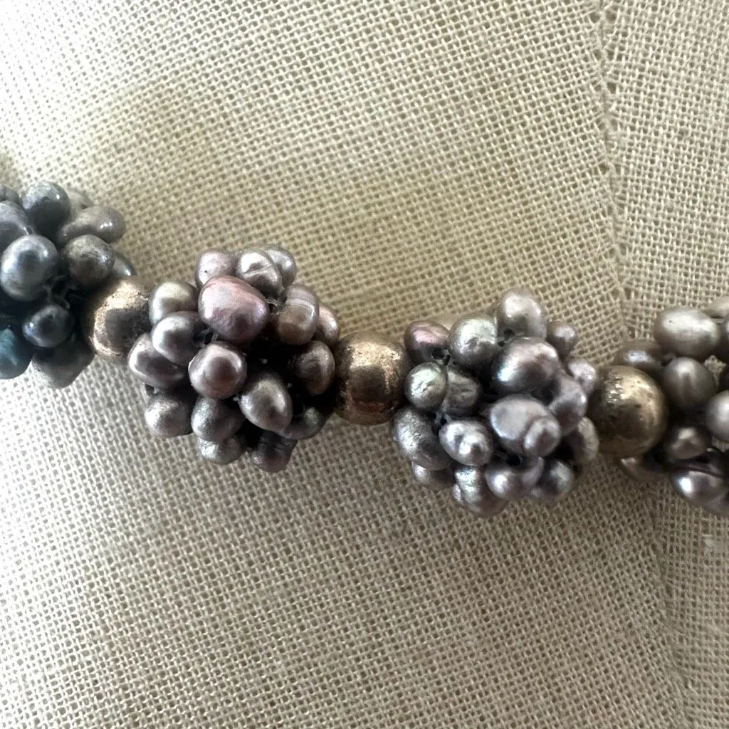 Vintage Metallic Gray Freshwater Pearl Cluster Necklace – Sterling Clasp - Image 3