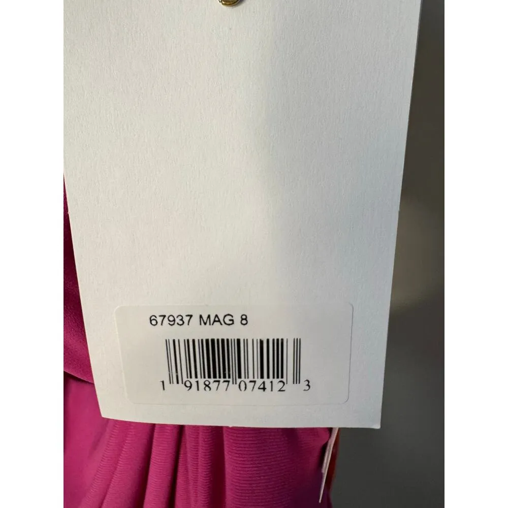 Mac Duggal NWT One Shoulder Ruched Cut Out Jersey Gown in Magenta Size 8 - Image 5