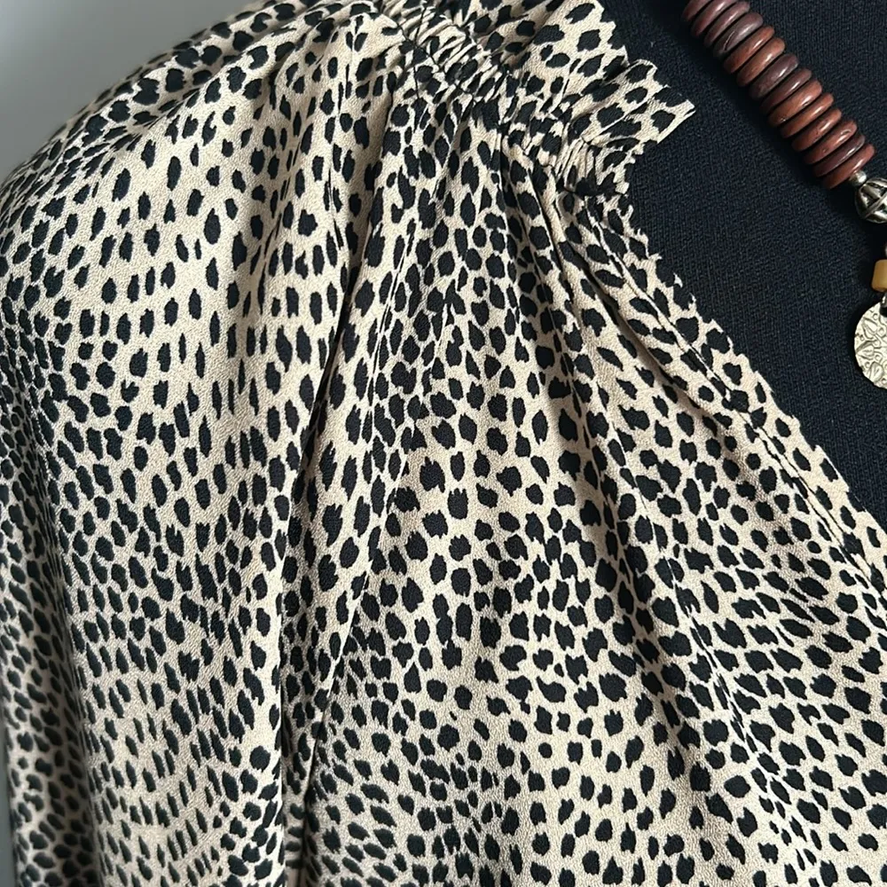 New Evereve’s Allison Joy Long Sleeve V-Neck Animal Print Ruffle Collar Blouse - Image 5