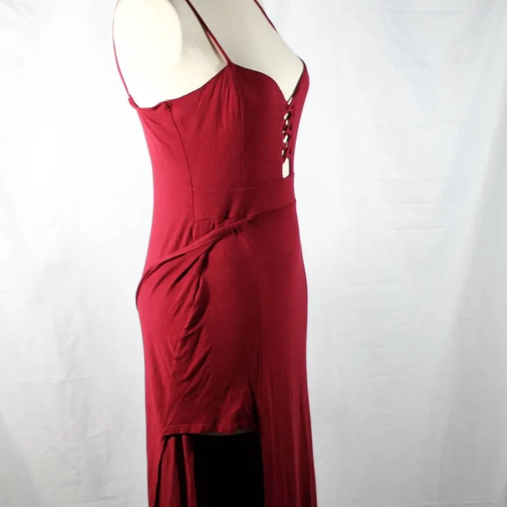 NWT Burgundy Cranberry Maxi Dress with Slits and Cross Stitch Cleavage - Image 10