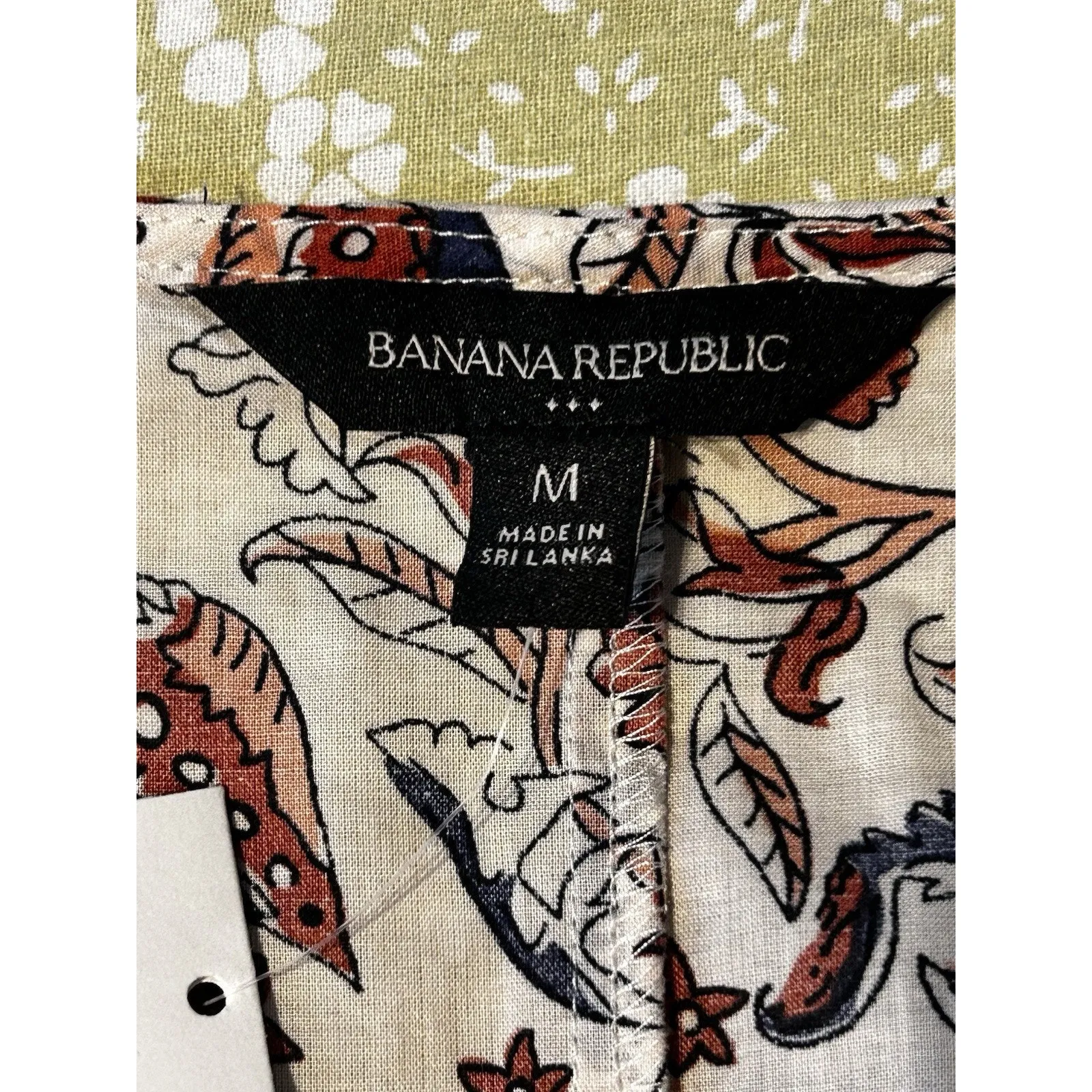 NWT Banana Republic Boho Floral Dress M 100% Cotton Brown Peach Blue Long Sleeve - Image 6