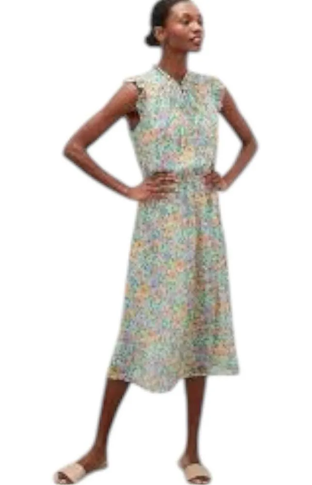 Banana Republic Factory Floral Chiffon Ruffle Midi Dress White Size M - Image 3