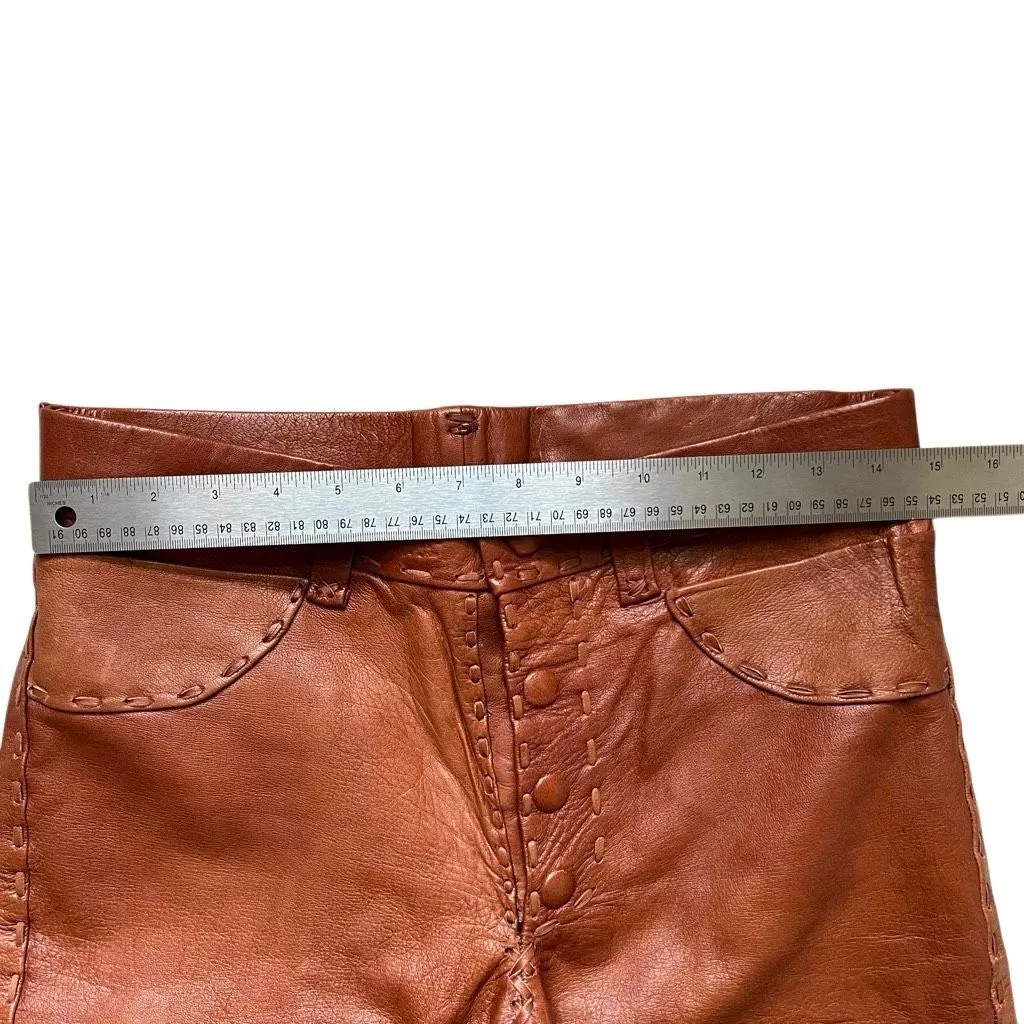 Vintage 1970s Whipstitched Buckskin Leather Flare Pants Size 30” Brown - Image 8
