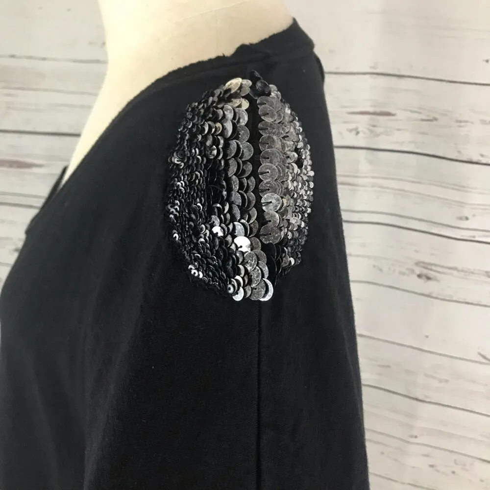 Women's Short Sleeve Sequin Top Black Size M - Image 4