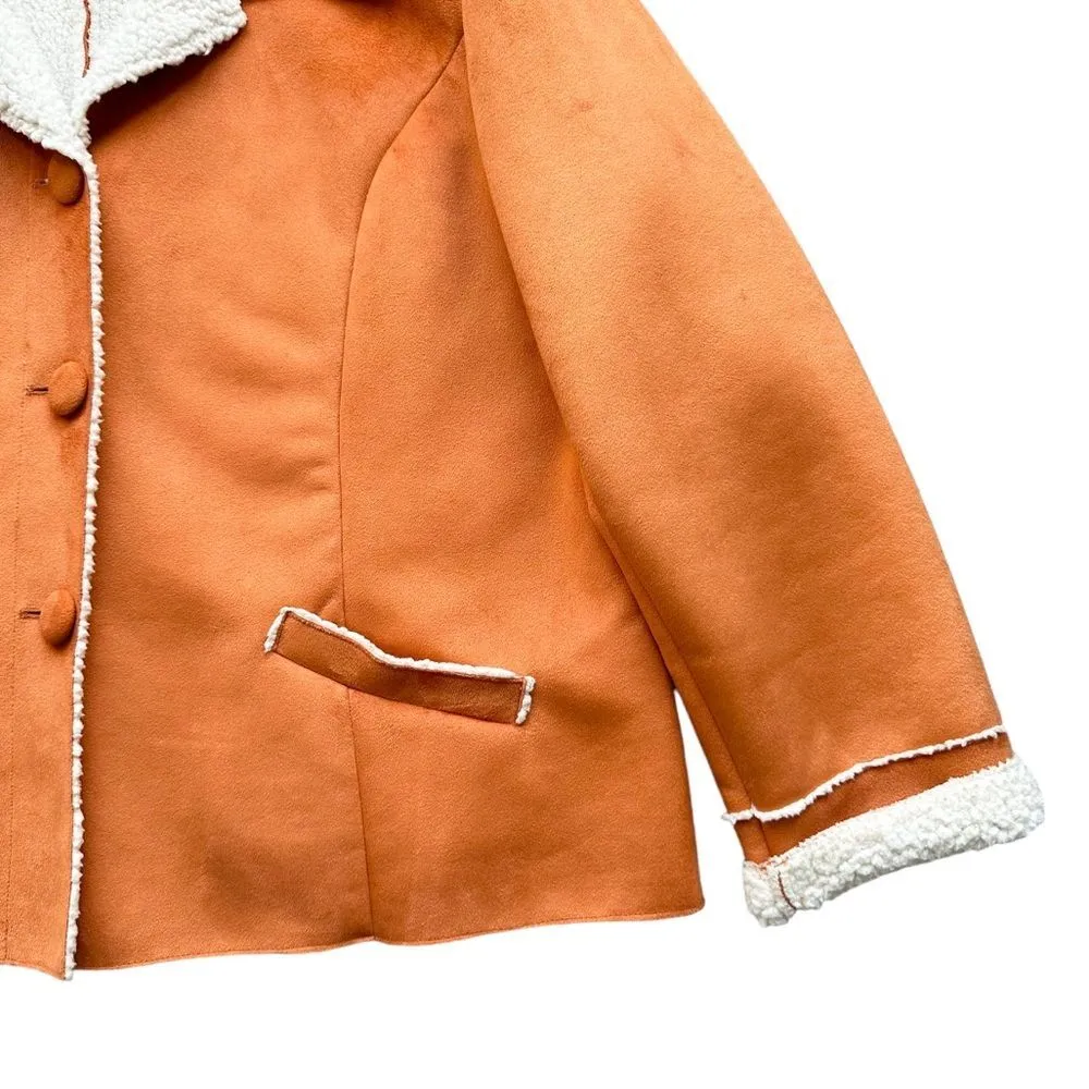 🔃Chico's Orange Faux Suede Sherpa Teddy Jacket - Image 6