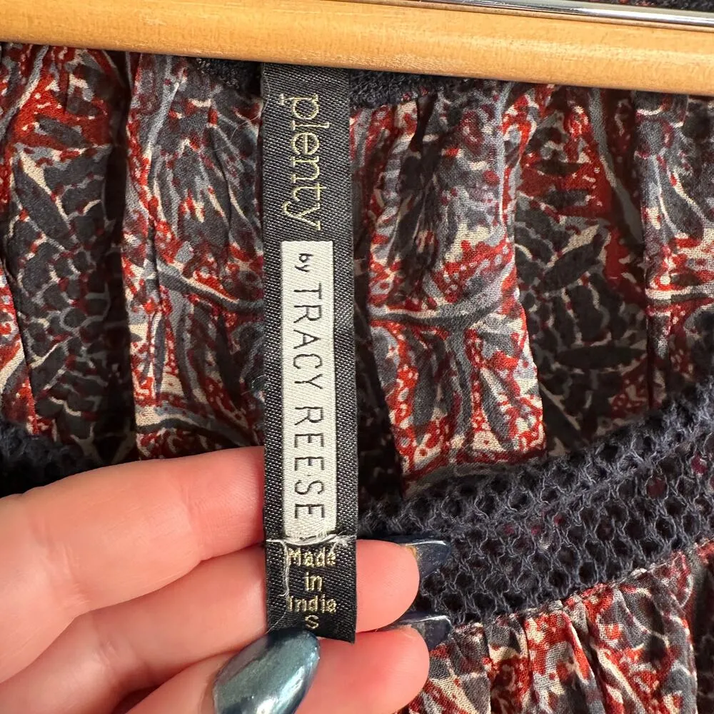 PLENTY by Tracy Reese | Boho Flowy Knit Collar Wide Sleeve Blouse | Small - Image 5