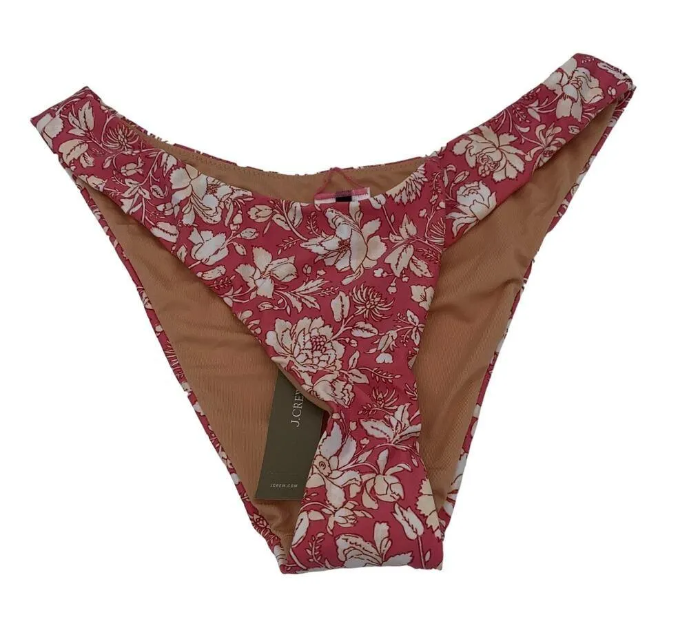 NWT J. Crew Coral Pink Floral Cheeky Bikini Swim Bathing Suit Bottom Size XL - Image 3
