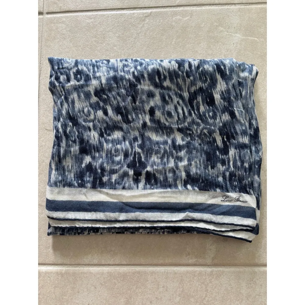 Loro Piana Scarf Stole Wrap Womens Blue Cashmere Silk Blend Italy Luxury Classic - Image 4