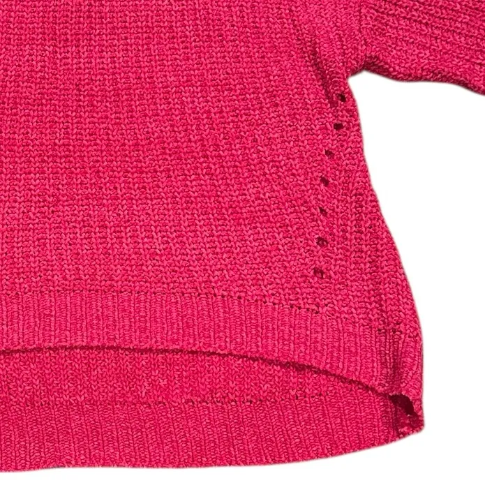 John + Jenn Fuchsia Hot Pink Crew Neck High Low Chenille Chunky Sweater L - Image 4
