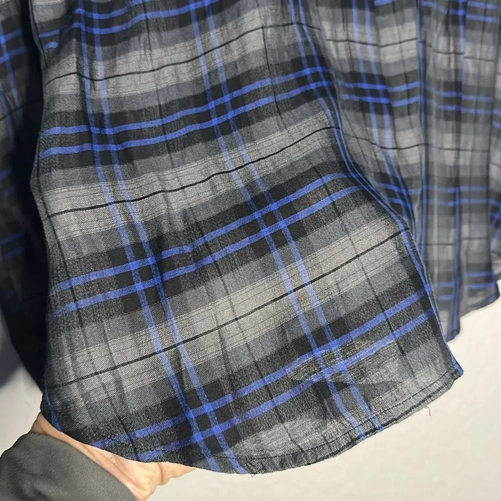 NEW Loft Plaid Button Up Shirt Jewel Buttons Large Petite Grey Blue Preppy Twee - Image 6