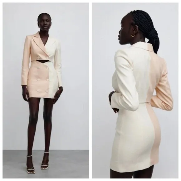 Significant Other Glider Blazer Linen Dress Cut Out Mini Peach Cream Size 4 White - Image 2