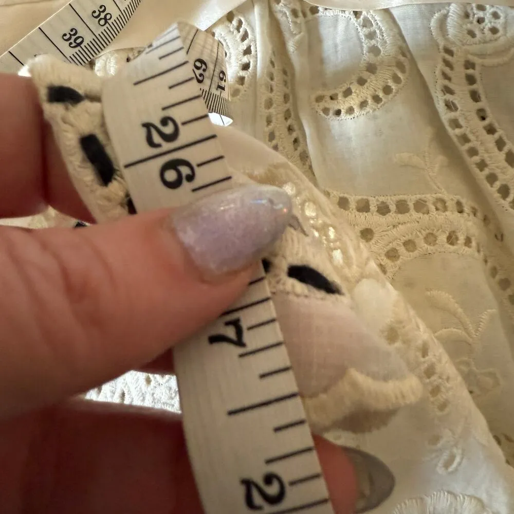 MINT by JODI ARNOLD | Embroidered Cotton Silk Eyelet Babydoll Split Neck Tee | 2 White - Image 11