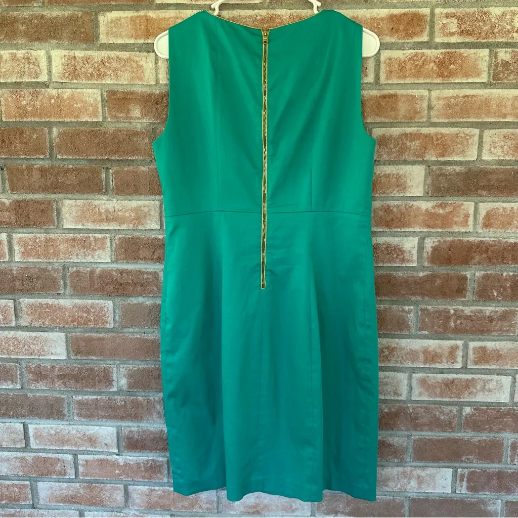 T Tahari Sleeveless Sheath Pencil Dress Women’s 8 Turquoise Gold Piping - Image 6