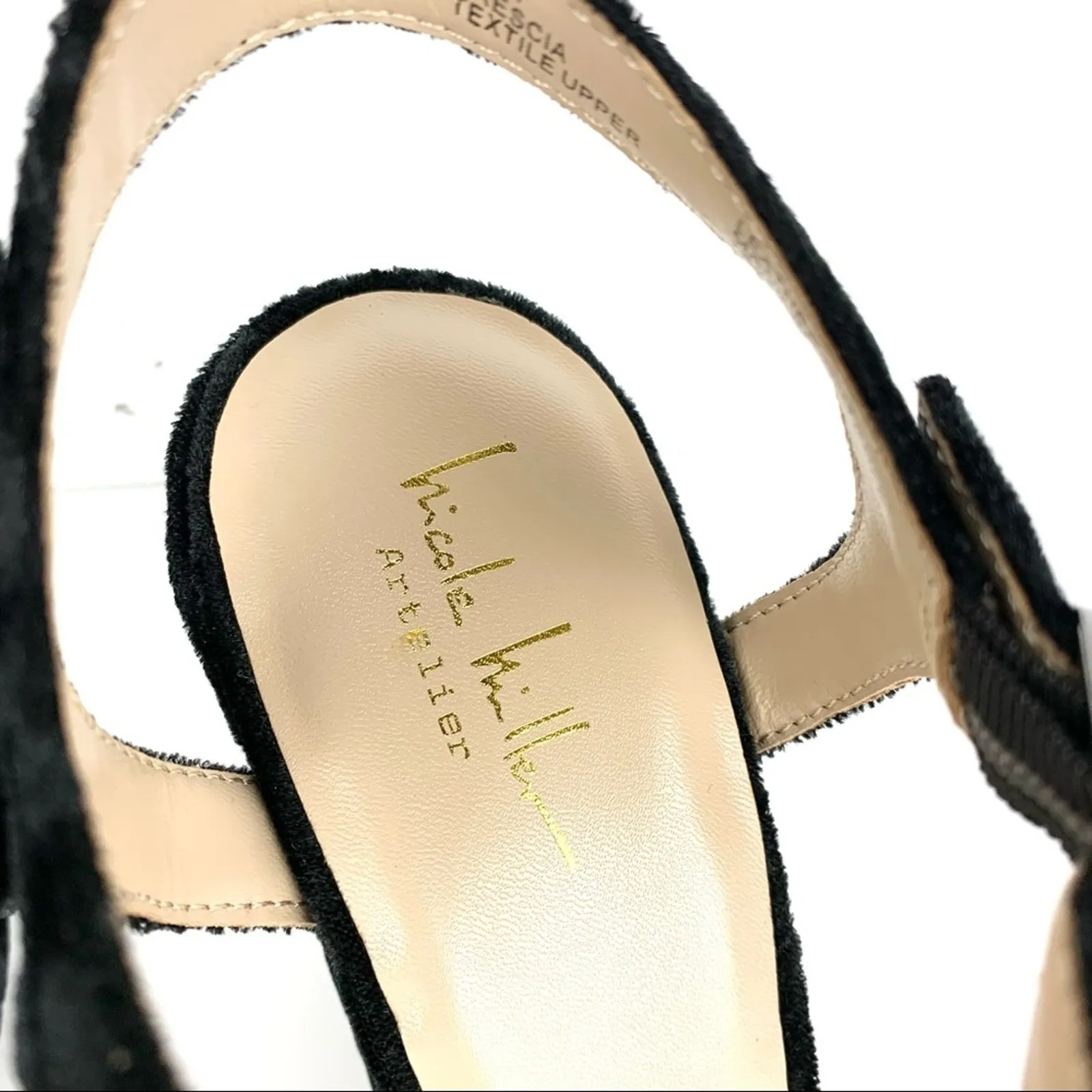 Nicole Miller Atelier Brescia Black Velvet Ankle Strap Heels Size 9.5 - Image 7