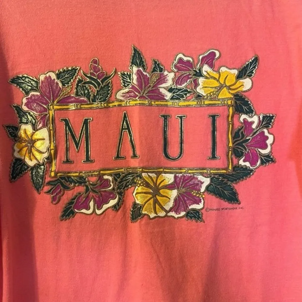 Maui Hawaii Vintage Beefy T Metallic Painted USA Made Pink Shirt Size Large - Image 3
