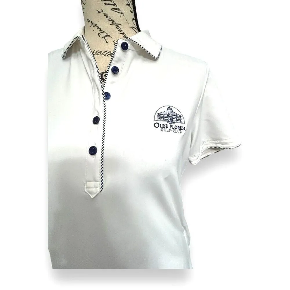 Peter Millar S White Golf Polo Shirt Olde Florida Logo Performance Stretch Top - Image 4