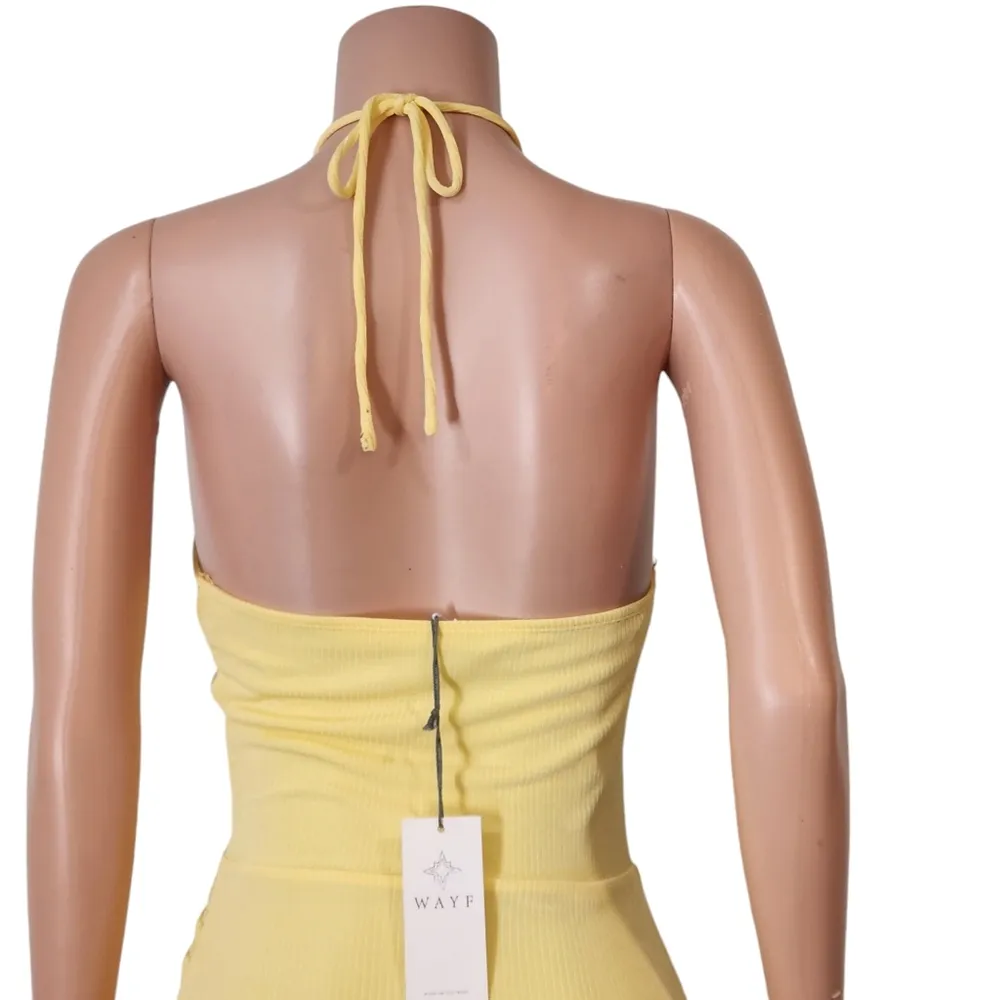Nordstrom Wayf NWT Yellow Halter Scrunched Leg Fitted Dress Sz XS - Image 6