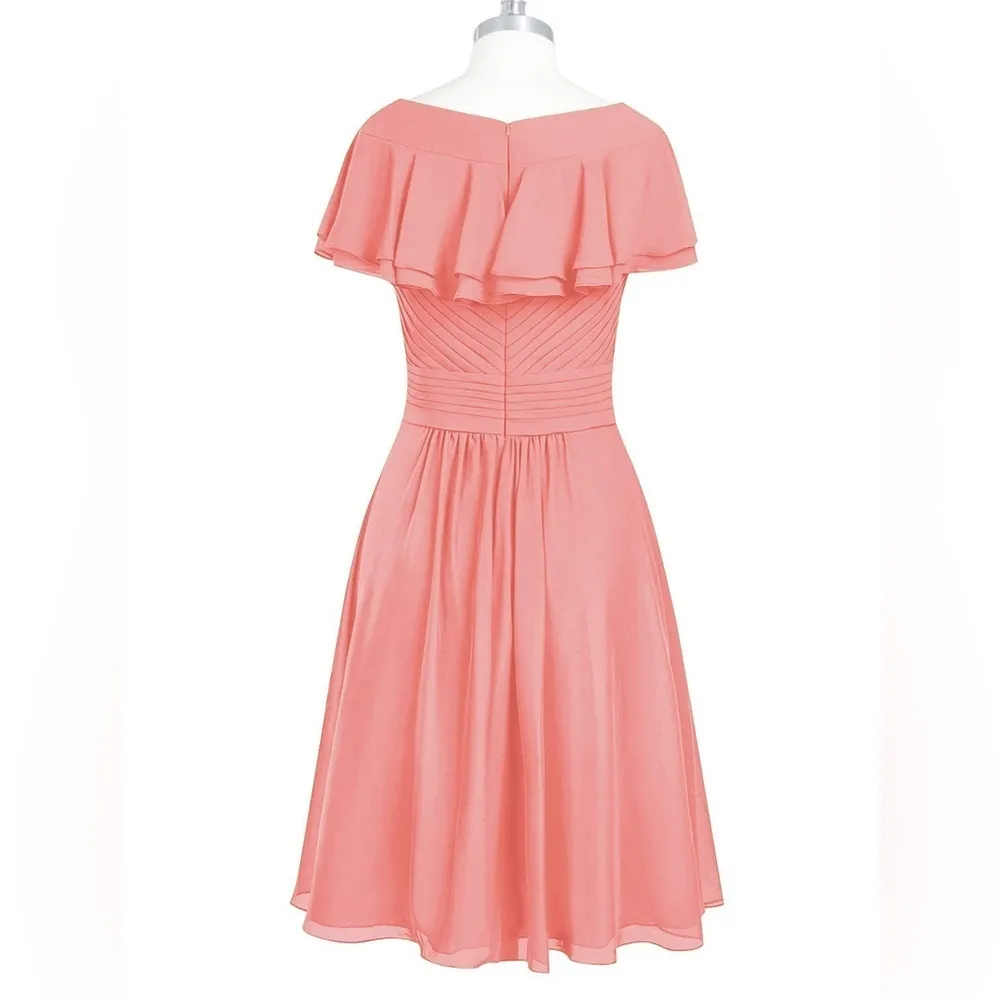 Azazie Hadley a-line pleated chiffon short dress in Pearl Pink - Image 4