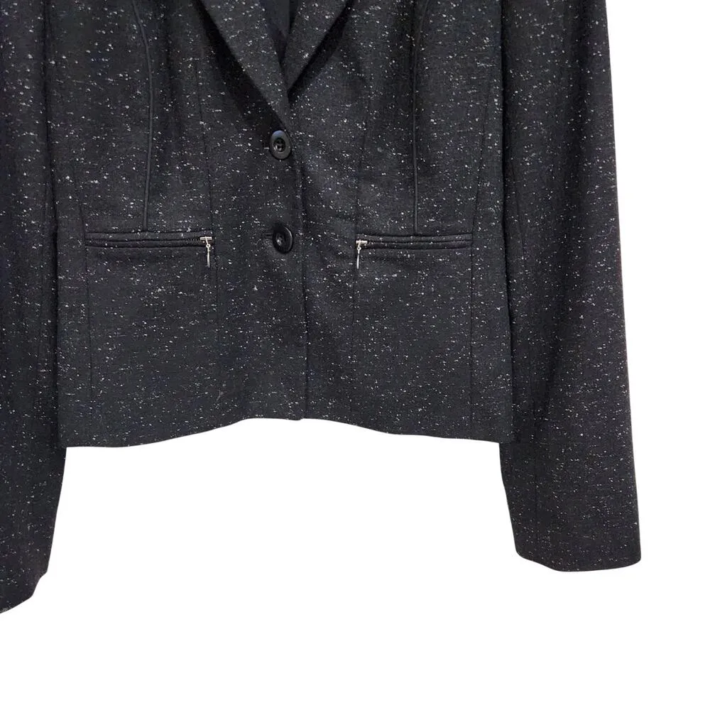 Halogen Two Button Blazer Single Breasted Wool Silk Blend Speckled Black Size 8 - Image 5