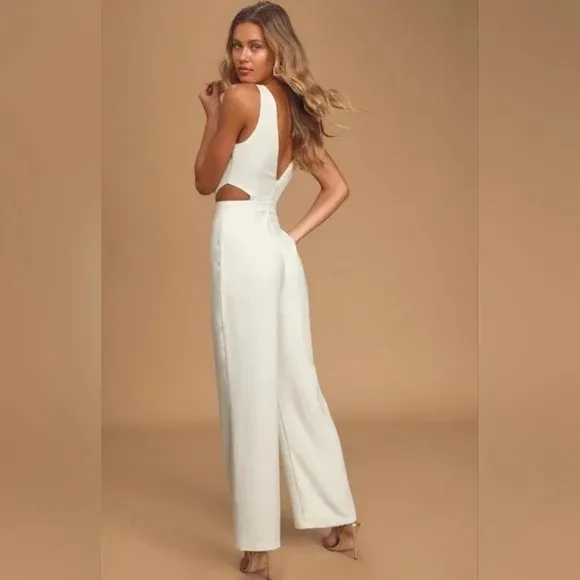 Lulus Moments To Remember White Sleeveless Wide-Leg Cutout Jumpsuit‎ Size M - Image 12