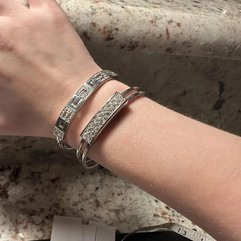 Lot Of 2 Silver Tone & Rhinestone Hinged Bangle Bracelet 6 3/4 Inch - Image 10